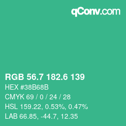 カラーコード: RGB 56.7 182.6 139 | qconv.com