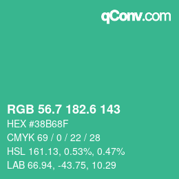 カラーコード: RGB 56.7 182.6 143 | qconv.com