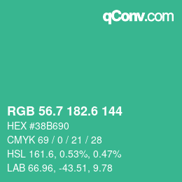 カラーコード: RGB 56.7 182.6 144 | qconv.com