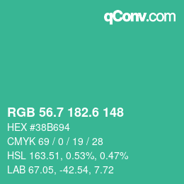 カラーコード: RGB 56.7 182.6 148 | qconv.com