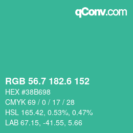 カラーコード: RGB 56.7 182.6 152 | qconv.com