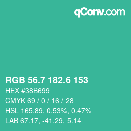 カラーコード: RGB 56.7 182.6 153 | qconv.com