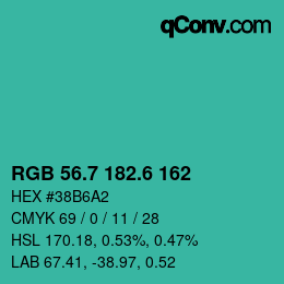カラーコード: RGB 56.7 182.6 162 | qconv.com