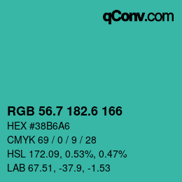 カラーコード: RGB 56.7 182.6 166 | qconv.com