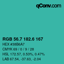 カラーコード: RGB 56.7 182.6 167 | qconv.com