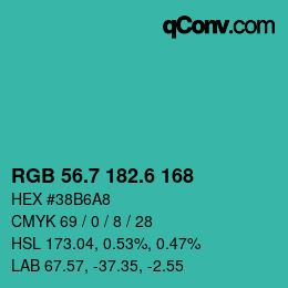 カラーコード: RGB 56.7 182.6 168 | qconv.com