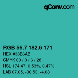 カラーコード: RGB 56.7 182.6 171 | qconv.com