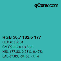 カラーコード: RGB 56.7 182.6 177 | qconv.com