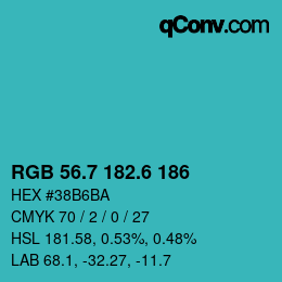 カラーコード: RGB 56.7 182.6 186 | qconv.com