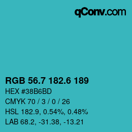 カラーコード: RGB 56.7 182.6 189 | qconv.com