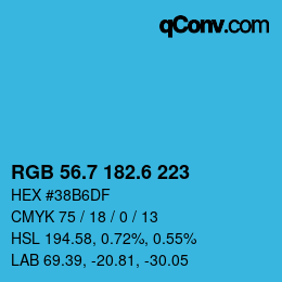 カラーコード: RGB 56.7 182.6 223 | qconv.com