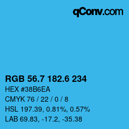カラーコード: RGB 56.7 182.6 234 | qconv.com