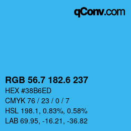 カラーコード: RGB 56.7 182.6 237 | qconv.com