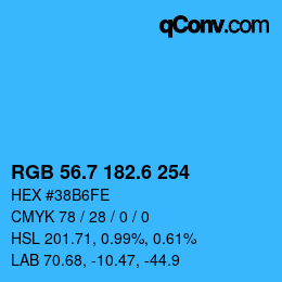 カラーコード: RGB 56.7 182.6 254 | qconv.com