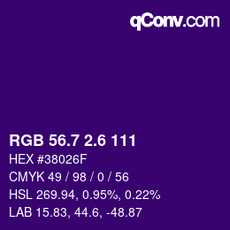 カラーコード: RGB 56.7 2.6 111 | qconv.com