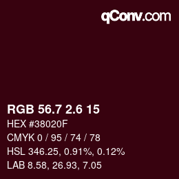 カラーコード: RGB 56.7 2.6 15 | qconv.com