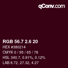 カラーコード: RGB 56.7 2.6 20 | qconv.com