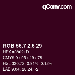 カラーコード: RGB 56.7 2.6 29 | qconv.com