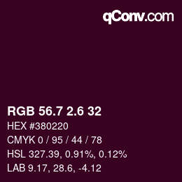 カラーコード: RGB 56.7 2.6 32 | qconv.com