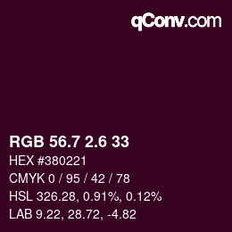 カラーコード: RGB 56.7 2.6 33 | qconv.com