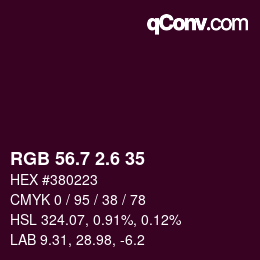 カラーコード: RGB 56.7 2.6 35 | qconv.com