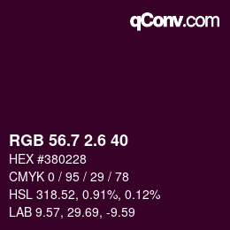 カラーコード: RGB 56.7 2.6 40 | qconv.com
