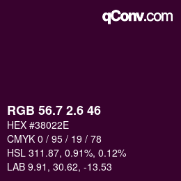 カラーコード: RGB 56.7 2.6 46 | qconv.com