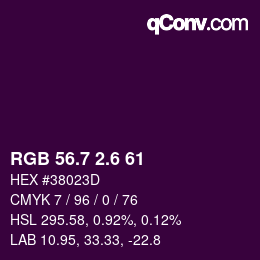 カラーコード: RGB 56.7 2.6 61 | qconv.com
