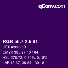 カラーコード: RGB 56.7 2.6 91 | qconv.com