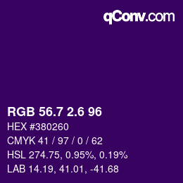 カラーコード: RGB 56.7 2.6 96 | qconv.com