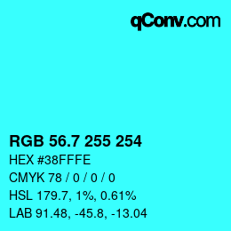 カラーコード: RGB 56.7 255 254 | qconv.com