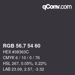 カラーコード: RGB 56.7 54 60 | qconv.com