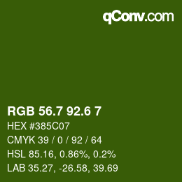 カラーコード: RGB 56.7 92.6 7 | qconv.com