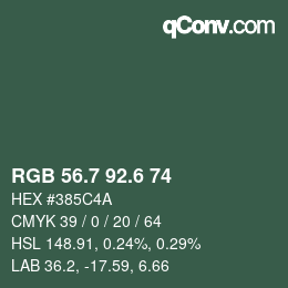 カラーコード: RGB 56.7 92.6 74 | qconv.com
