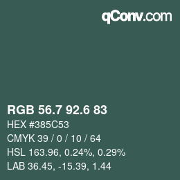 カラーコード: RGB 56.7 92.6 83 | qconv.com