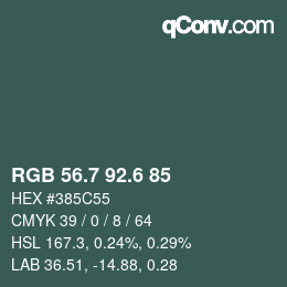 カラーコード: RGB 56.7 92.6 85 | qconv.com
