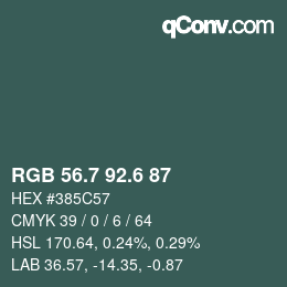 カラーコード: RGB 56.7 92.6 87 | qconv.com