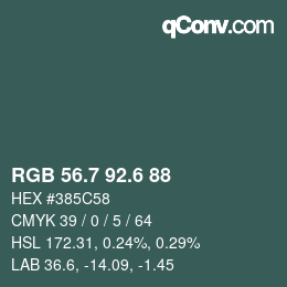 カラーコード: RGB 56.7 92.6 88 | qconv.com