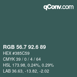 カラーコード: RGB 56.7 92.6 89 | qconv.com