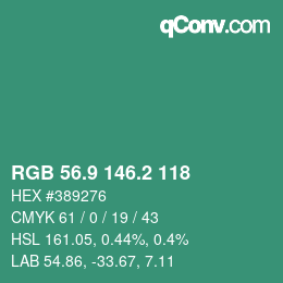 カラーコード: RGB 56.9 146.2 118 | qconv.com