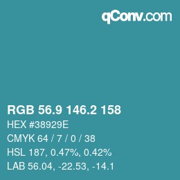 カラーコード: RGB 56.9 146.2 158 | qconv.com