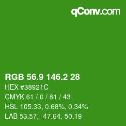 カラーコード: RGB 56.9 146.2 28 | qconv.com