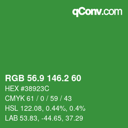 カラーコード: RGB 56.9 146.2 60 | qconv.com