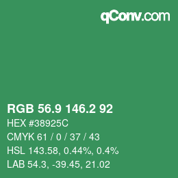 カラーコード: RGB 56.9 146.2 92 | qconv.com