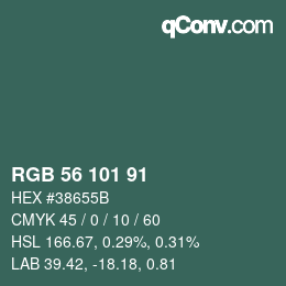 Color code: RGB 56 101 91 | qconv.com