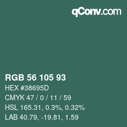 Color code: RGB 56 105 93 | qconv.com