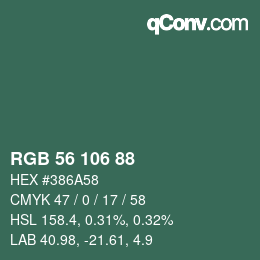 カラーコード: RGB 56 106 88 | qconv.com