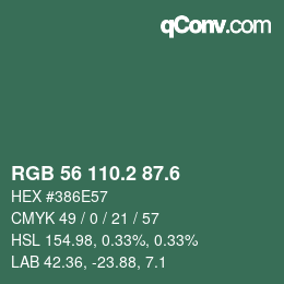 カラーコード: RGB 56 110.2 87.6 | qconv.com