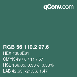 カラーコード: RGB 56 110.2 97.6 | qconv.com