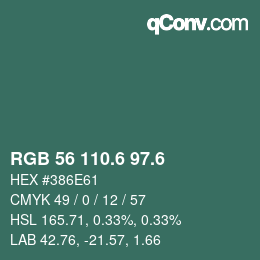 カラーコード: RGB 56 110.6 97.6 | qconv.com
